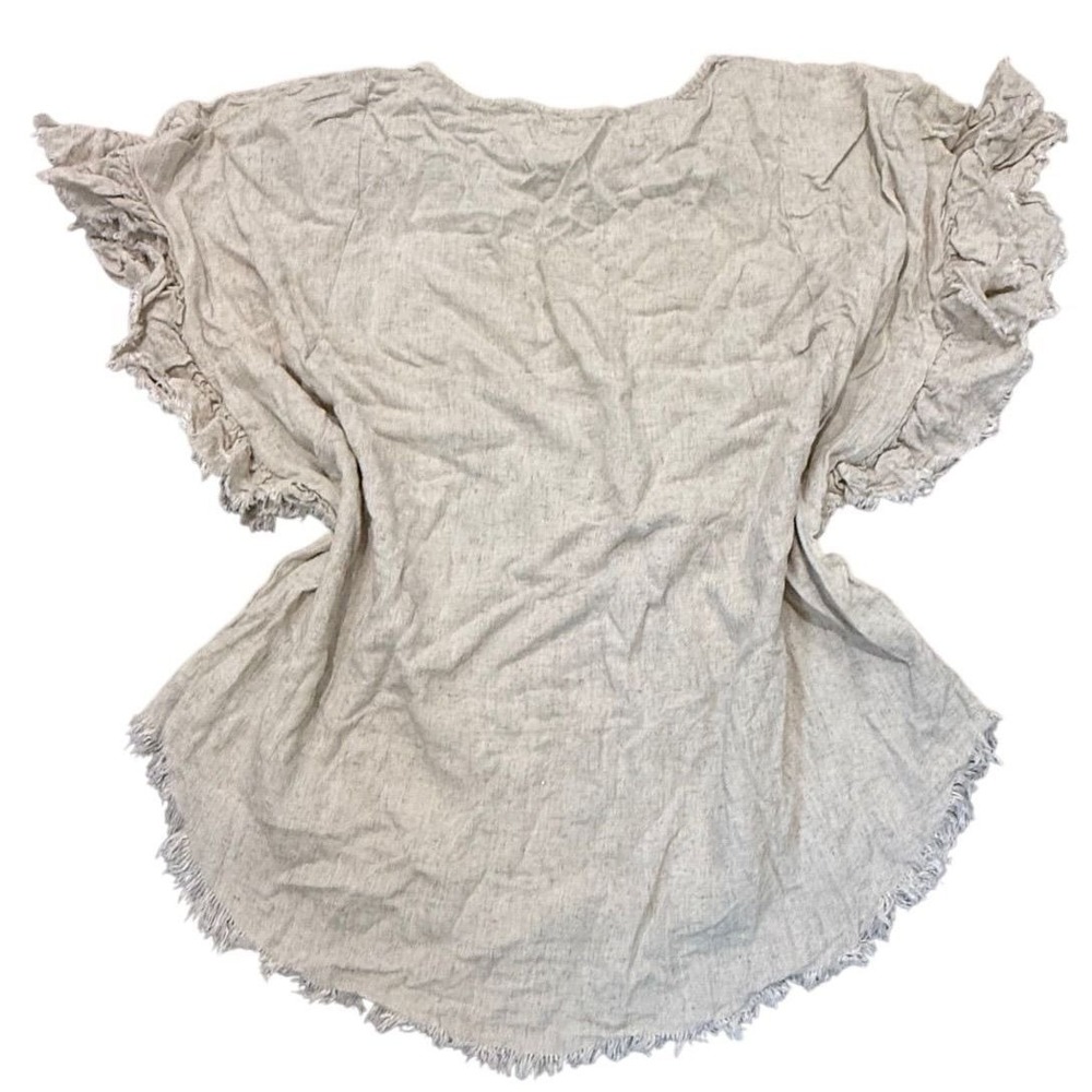 Umgee‎ Linen Blend Raw Hem Flutter Sleeve Top Medium Boho Cottagecore Oatmeal